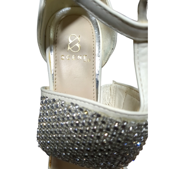 SCENE White Platform Embellished 5 Inches High Heels Size 6 - Picture 13 of 14
